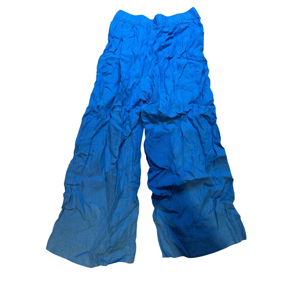 Tahari Essentials 100% Linen Wide Leg Pants Cobalt Blue Elastic Waist Large - Picture 5 of 9